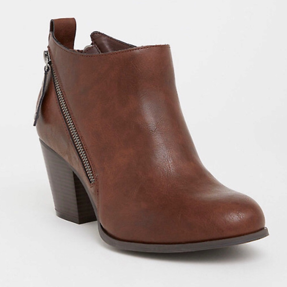 Torrid Brown Faux Leather ZIP Booties (Wide Width)